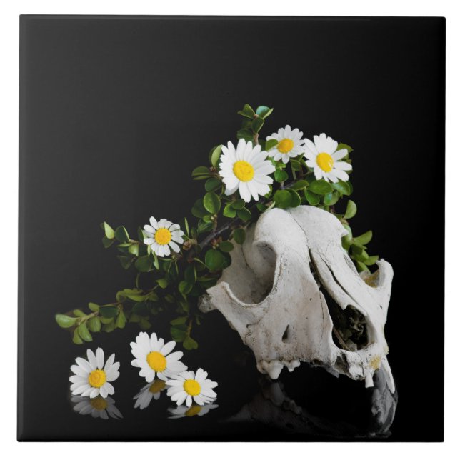 Animal skull with a wreath of wild flower tile (Front)