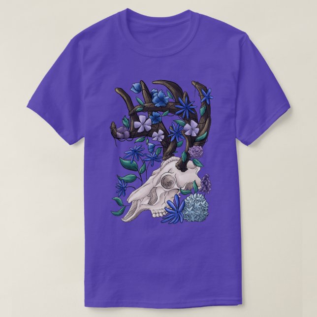 Animal skull with blue flowers T-Shirt (Design Front)