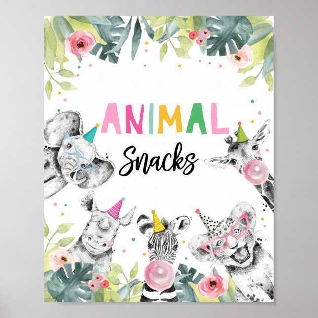 Animal Snacks Sign Safari Animals Birthday Table (Front)