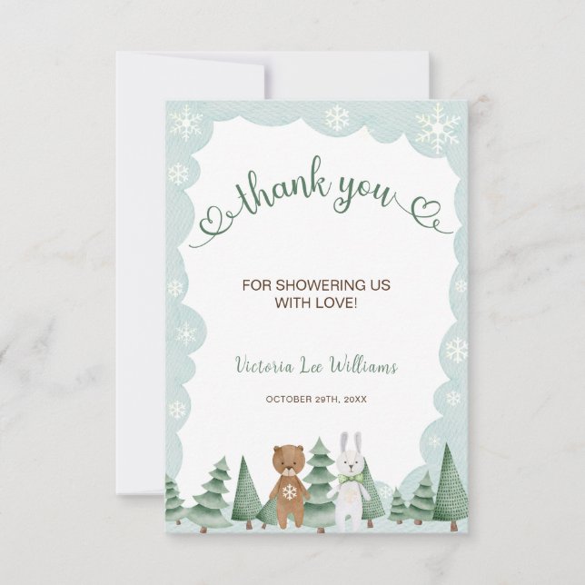 Animal snowflake Winter Baby Shower Thank You Card (Front)