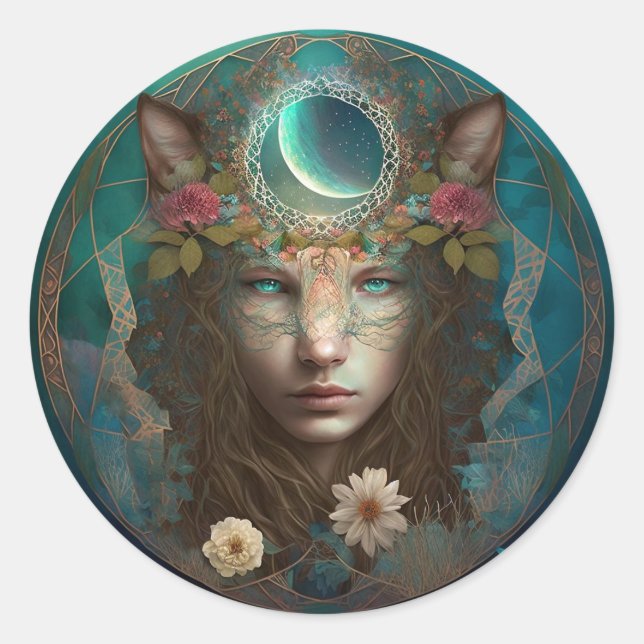 Animal Spirit Mystical Fantasy Art Classic Round Sticker (Front)