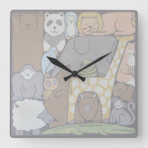 Animal Stack children's nursery/playroom art Square Wall Clock