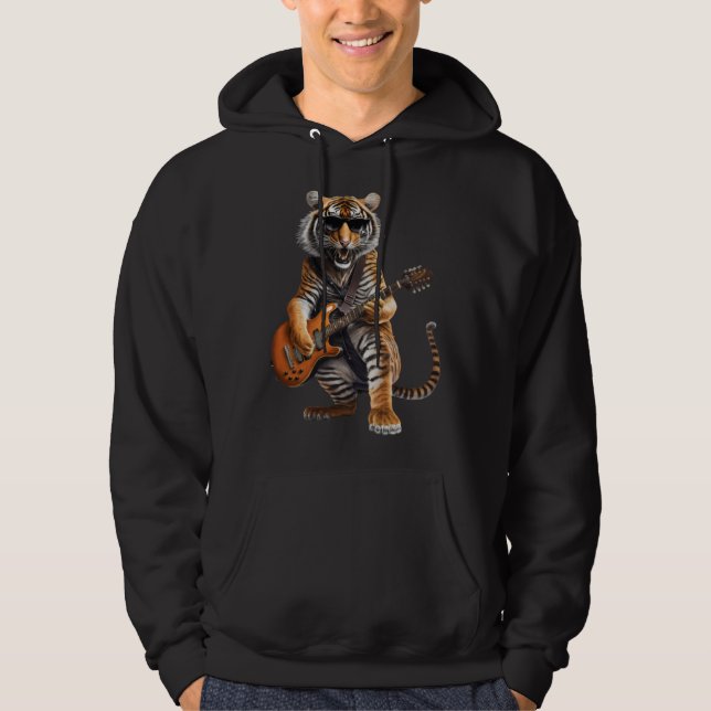 Animal Tiger  Guitar  Tiger Playing Electric Guita Hoodie (Front)