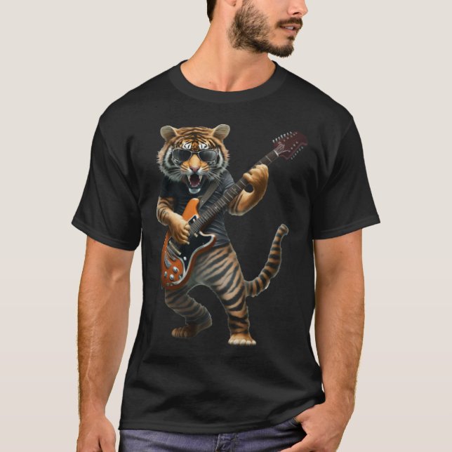 Animal Tiger  Guitar  Tiger Playing Electric Guita T-Shirt (Front)