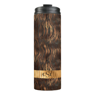 Animal Tiger Monogram Print Gold Elegant Metallic Thermal Tumbler