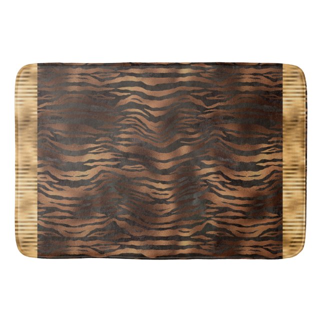 Animal Tiger Print Gold Elegant Metallic Glam Bath Mat (Front)