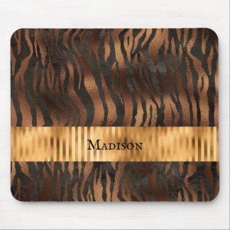 Animal Tiger Print Gold Name Elegant Metallic Mouse Mat