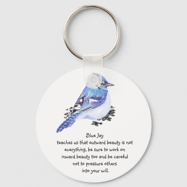 Animal Totem Blue Jay Inspirational Nature Guide Key Ring (Front)
