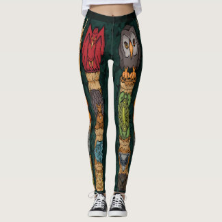 Animal Totem Pole Leggings - Green Background