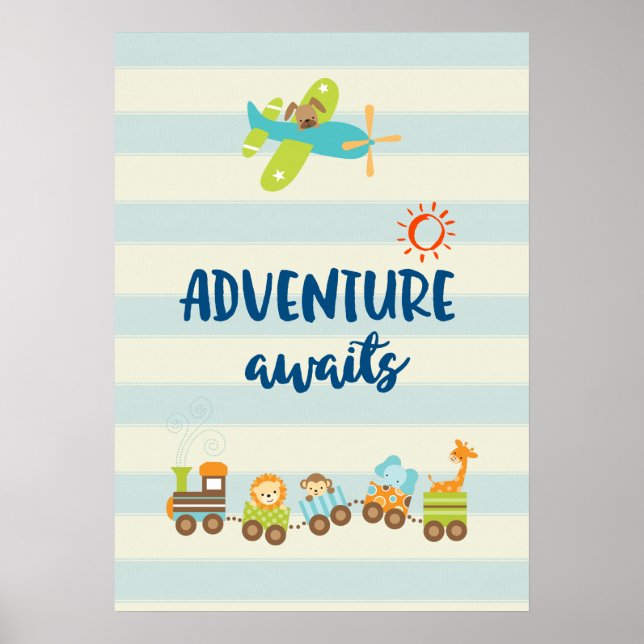 Animal Toy Train and Aeroplane Adventure Awaits Poster (Front)