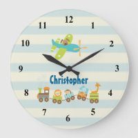 Animal Toy Train and Aeroplane on Stripes