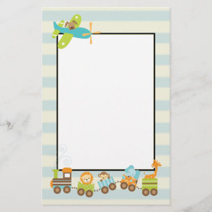 Animal Toy Train and Doggy Aeroplane on Stripes Stationery