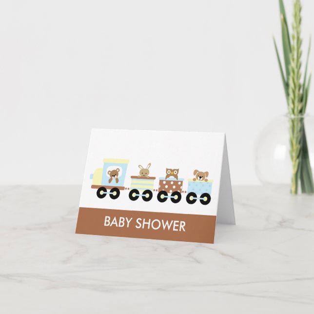 Animal Toy Train Baby Shower Notecards (Front)