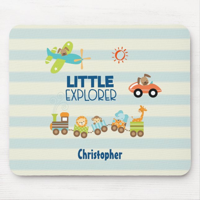 Animal Toy Train Car and Aeroplane Little Explorer Mouse Mat (Front)
