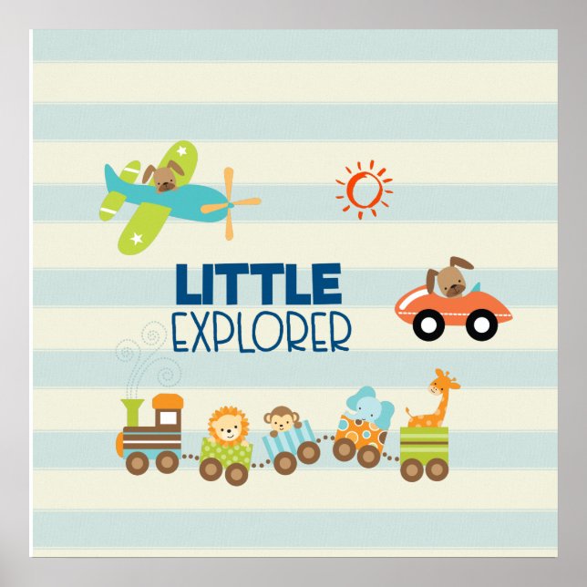 Animal Toy Train Car and Aeroplane Little Explorer Poster (Front)