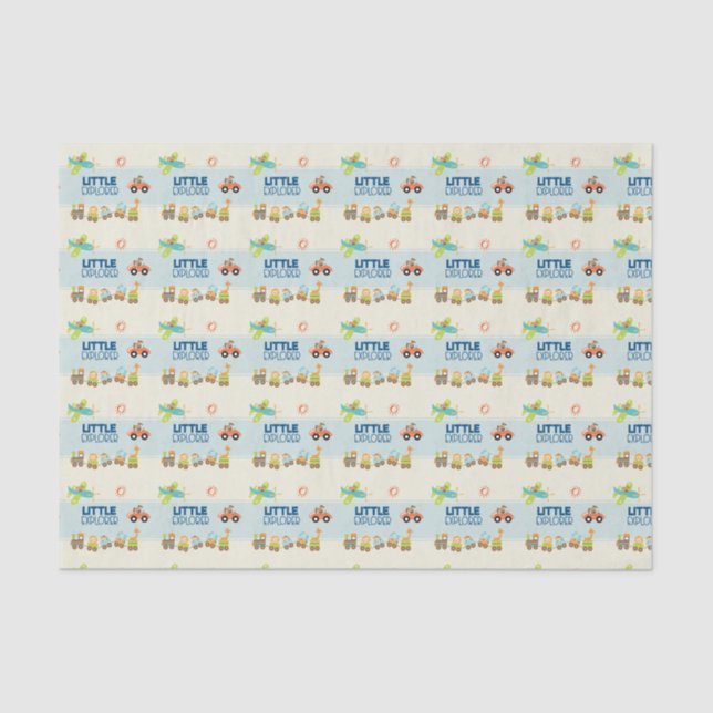 Animal Toy Train Car and Aeroplane on Stripes Tissue Paper (Front)