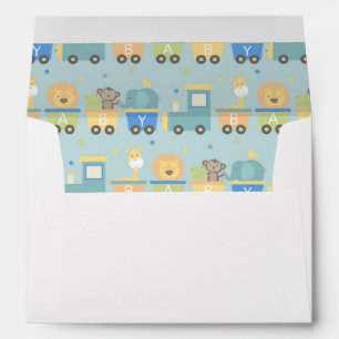 Animal Trains Boy Baby Shower Green Blue Envelope