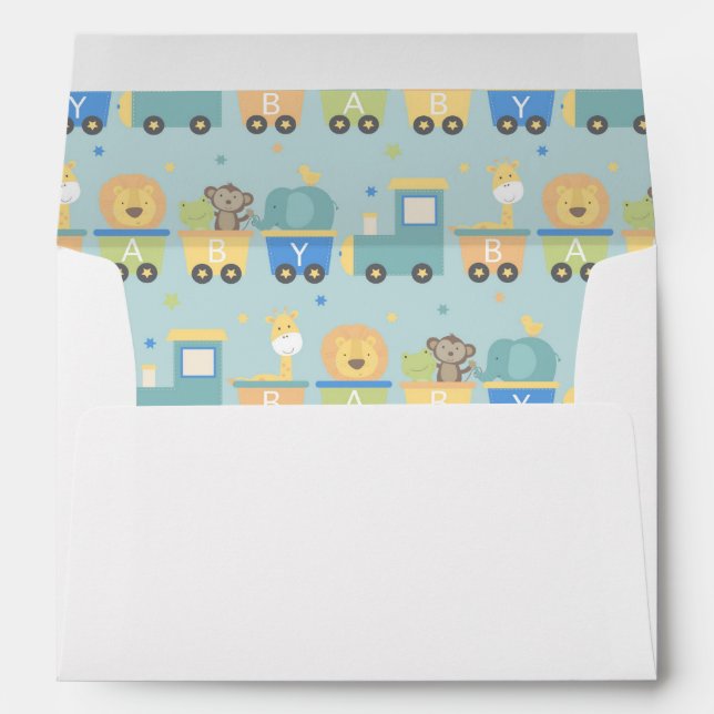 Animal Trains Boy Baby Shower Green Blue Envelope (Back (Bottom))