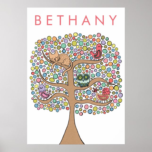 Animal Tree Girls Room Poster Wall Art (Front)