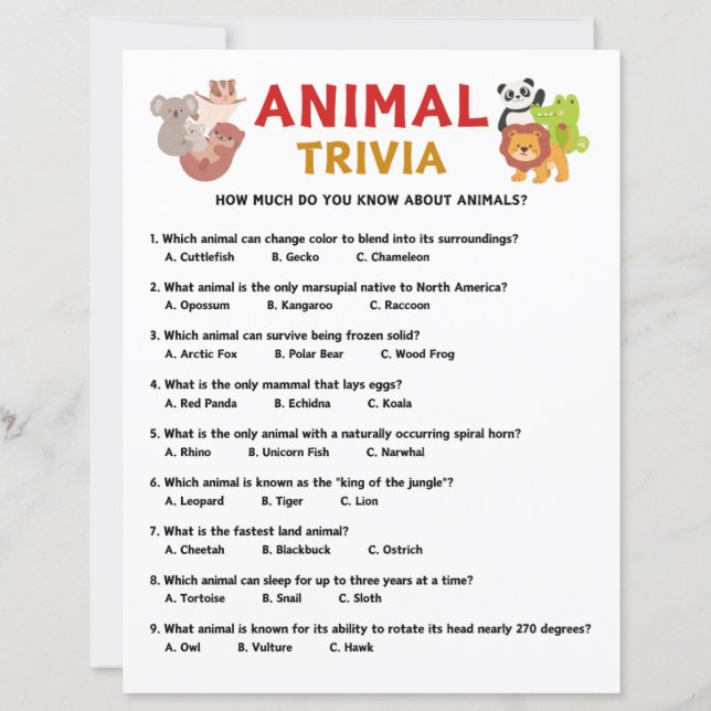 Animal Trivia Game (Front)