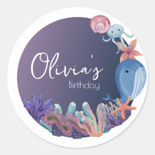 Animal under the sea birthday  classic round sticker