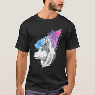 Animal Vaporwave 80s Synthwave Dog Pet Siberian H T-Shirt