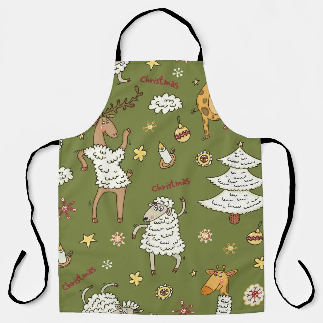 animal vintage Christmas sheep Apron (Front)