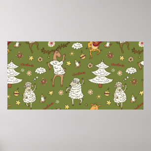 animal vintage Christmas sheep Poster