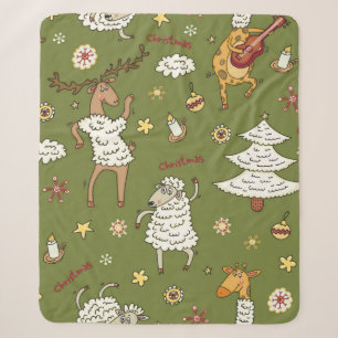 animal vintage Christmas sheep Sherpa Blanket