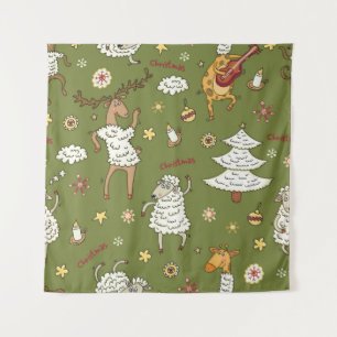 animal vintage Christmas sheep Tapestry