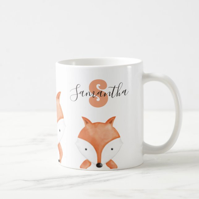 Animal Watercolor Fox Name Monogram Coffee Mug (Right)