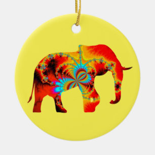 Animal Welfare - Elephant Silhouette Fractal 1 Ceramic Tree Decoration