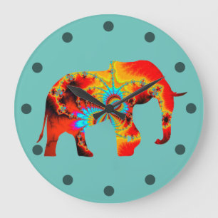 Animal Welfare - Elephant Silhouette Fractal 1 Large Clock
