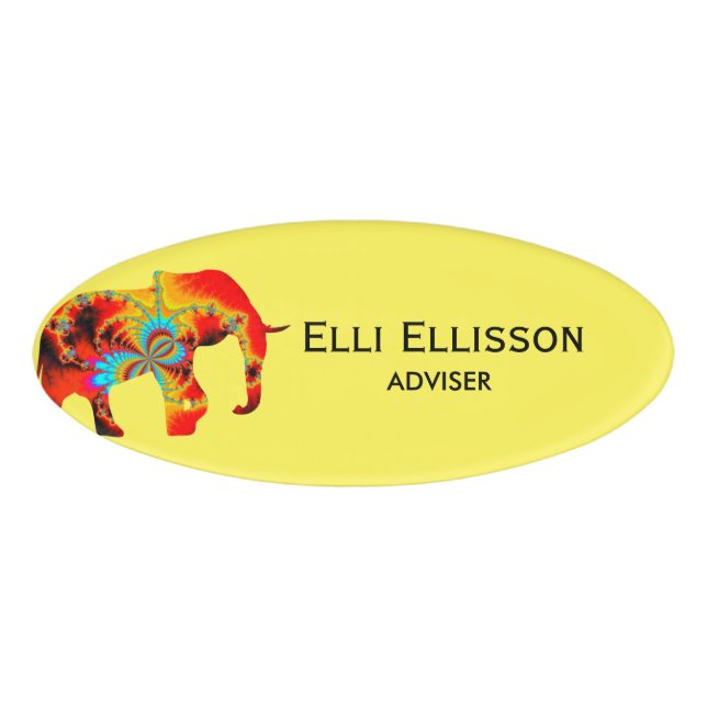 Animal Welfare - Elephant Silhouette Fractal 1 Name Tag (Front)