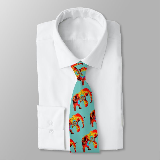 Animal Welfare - Elephant Silhouette Fractal 1 Tie (Tied)