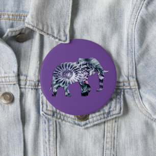 Animal Welfare - Elephant Silhouette Fractal 2 10 Cm Round Badge