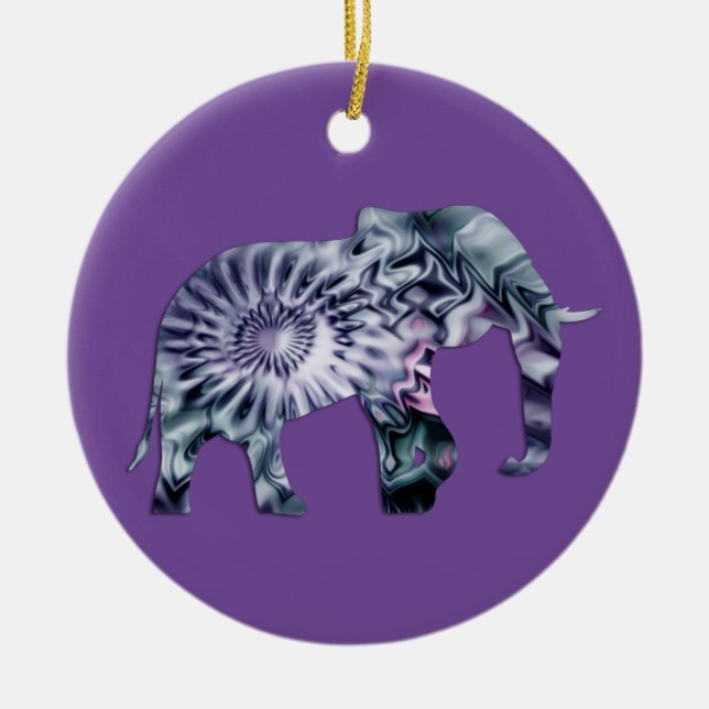 Animal Welfare - Elephant Silhouette Fractal 2 Ceramic Tree Decoration (Front)