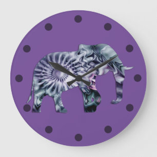 Animal Welfare - Elephant Silhouette Fractal 2 Large Clock