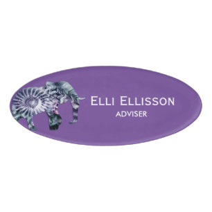 Animal Welfare - Elephant Silhouette Fractal 2 Name Tag