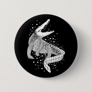 Animal White Silhouette - Crocodile 6 Cm Round Badge