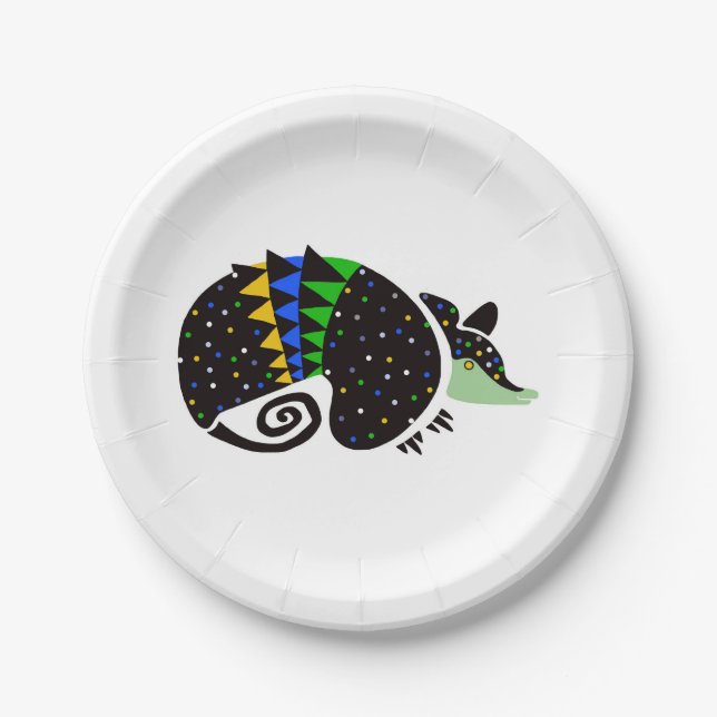Animal - Wildlife - Cool hand drawn ARMADILLO  -  Paper Plate (Front)
