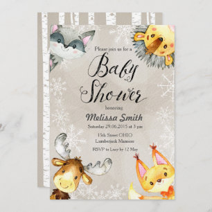 Animal Winter Woodland Baby Shower Invitations