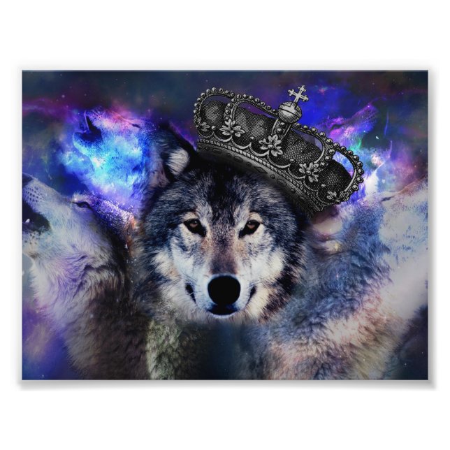 Animal wolf in crown photo print (Front)