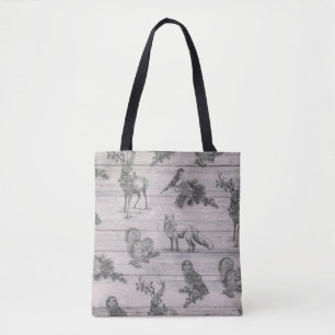 Animal wood country rustic winter tote bag