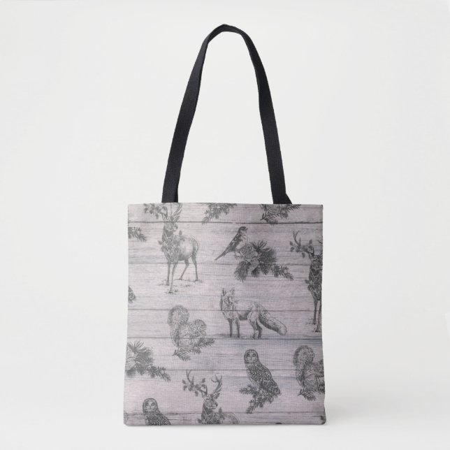 Animal wood country rustic winter tote bag (Front)