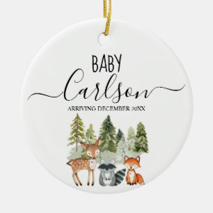 Animal Woodland Baby Reveal Pregnancy Pine Tree Ceramic Tree Decoration