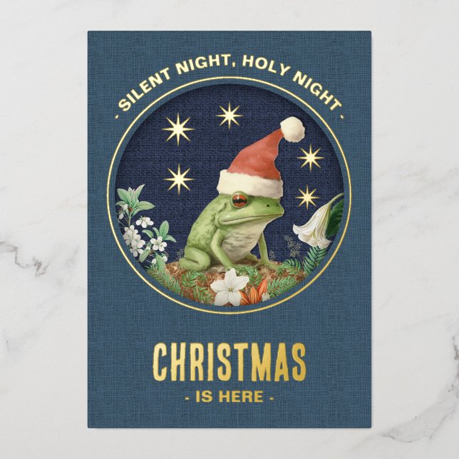 Animal Woodland real foil Christmas Card - Frog (Front)