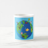 Animal World Map Cute Wildlife Illustration  Coffee Mug (Center)
