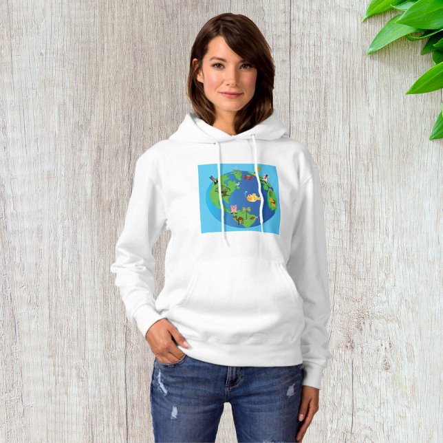 Animal World Map Cute Wildlife Illustration  Hoodie (Creator Uploaded)