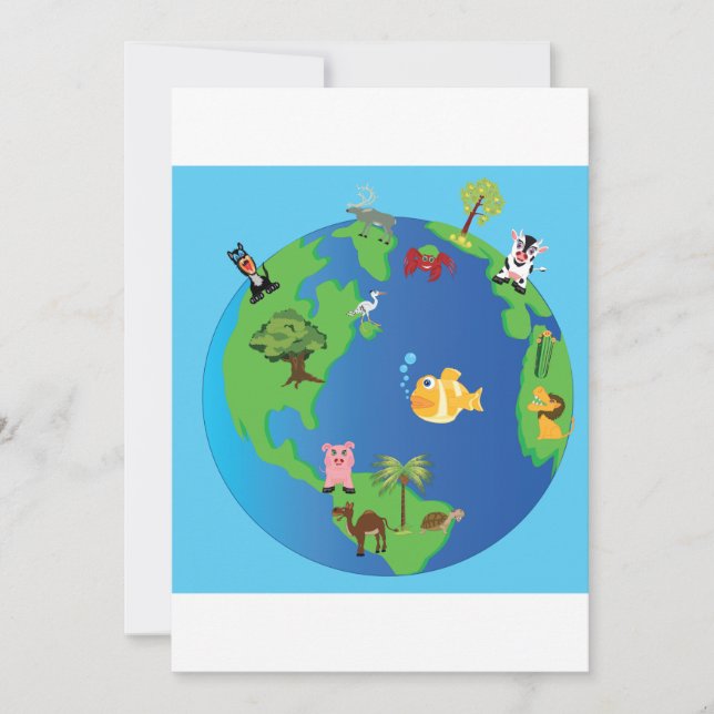 Animal World Map Cute Wildlife Illustration  Invitation (Front)